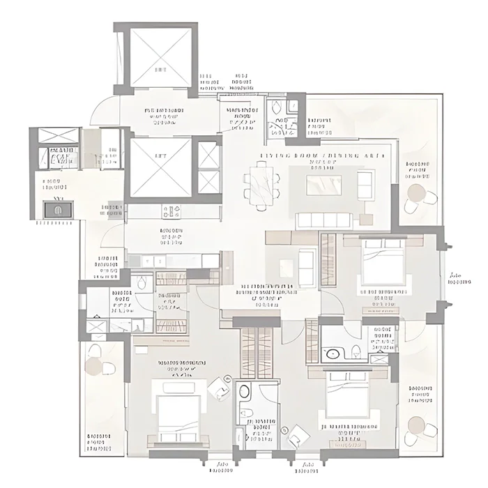 TARC Ishva 3 BHK + SR 2942 Sq.Ft. Floor Plan